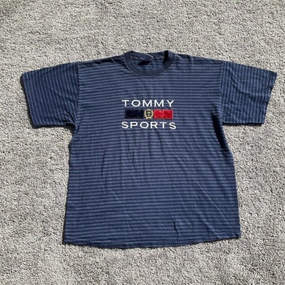 Exceed Tommy Sports Men’s Striped Shirt Tee Embroidered Lifted Y2K Blue Sz Xl